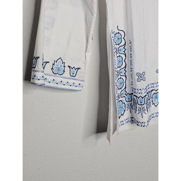 Tasha Polizzi Baja Blues Embroidered White Cotton Blouse Tunic Top Sz Medium - Picture 6 of 12